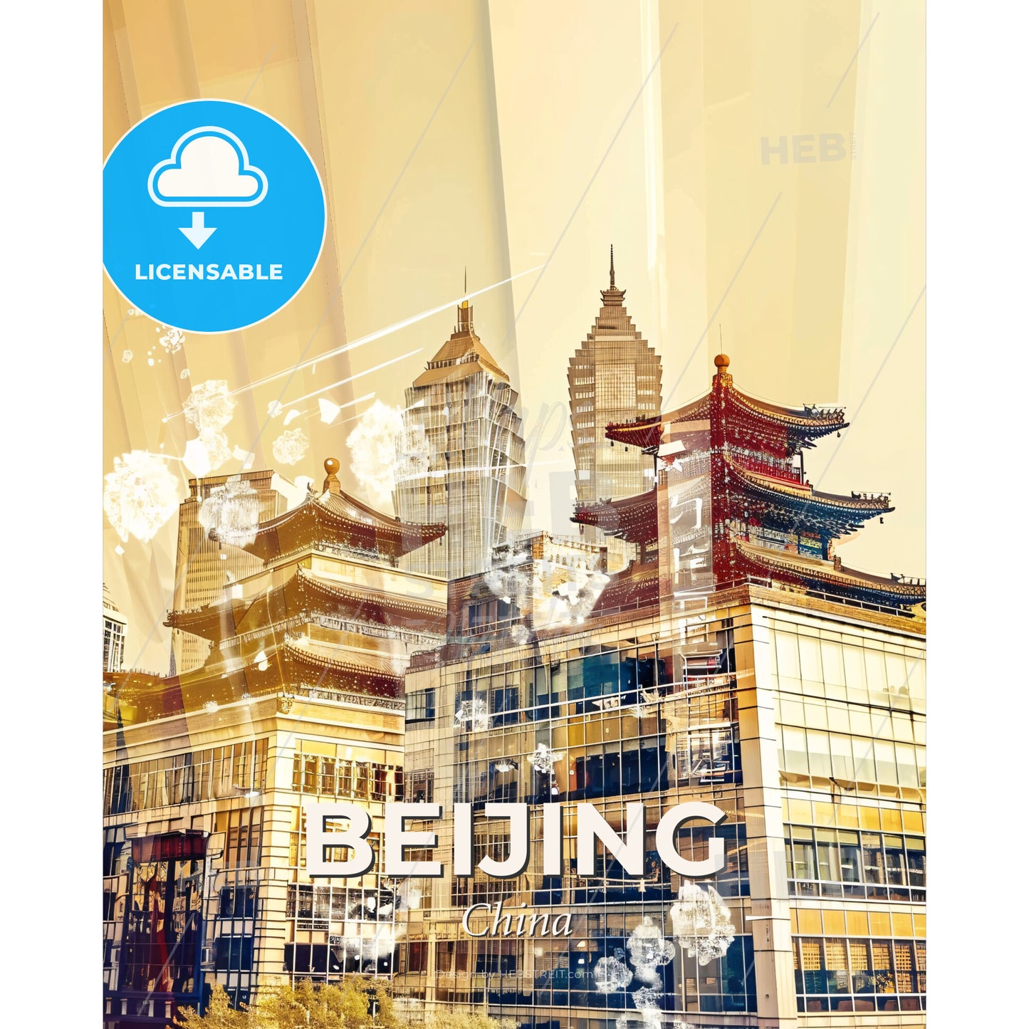 Beijing Skyline Dreamy Double Exposure Poster Art - A city skyline with a couple of tall buildings - Square format print template