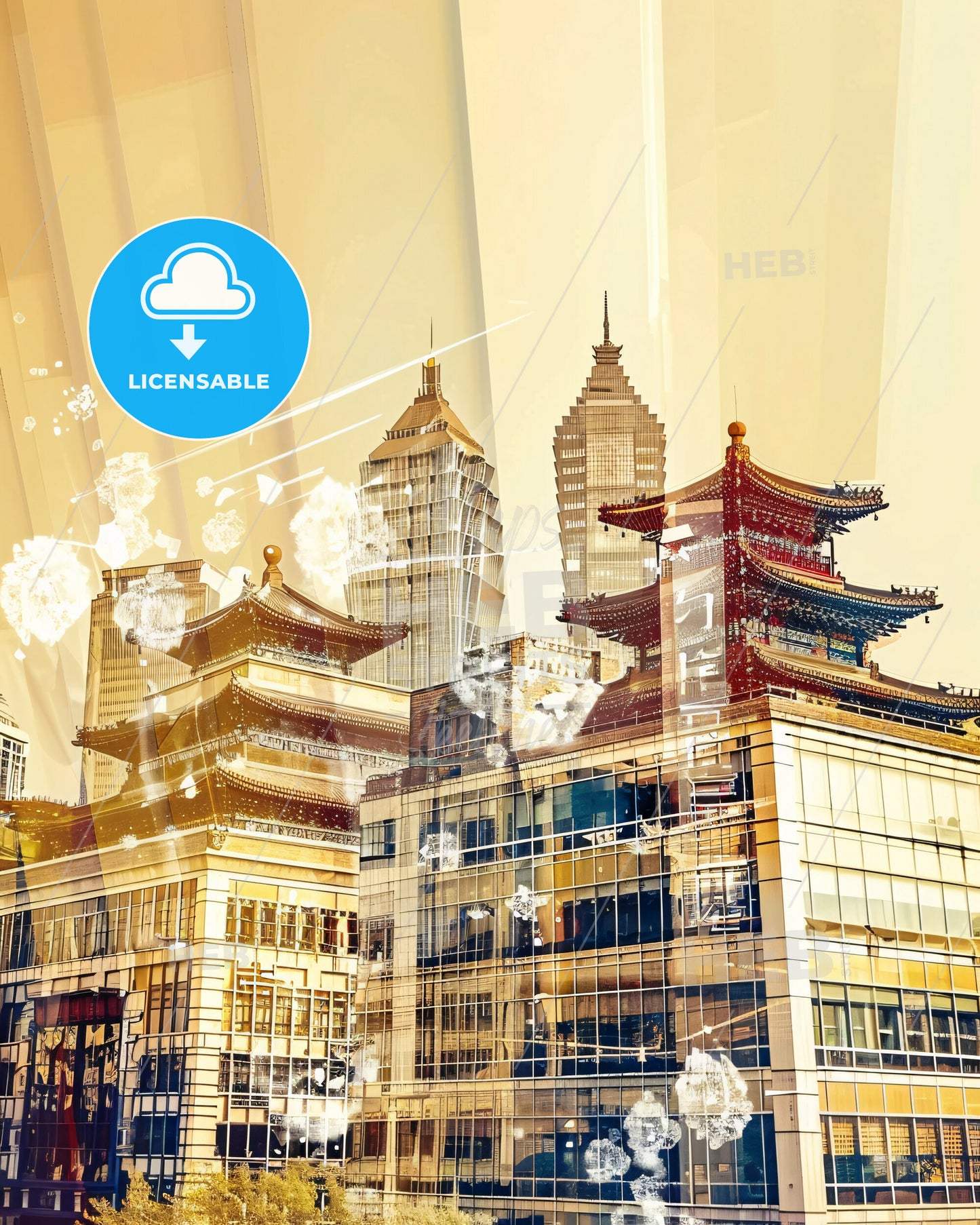 Beijing Skyline Dreamy Double Exposure Poster Art - A city skyline with a couple of tall buildings