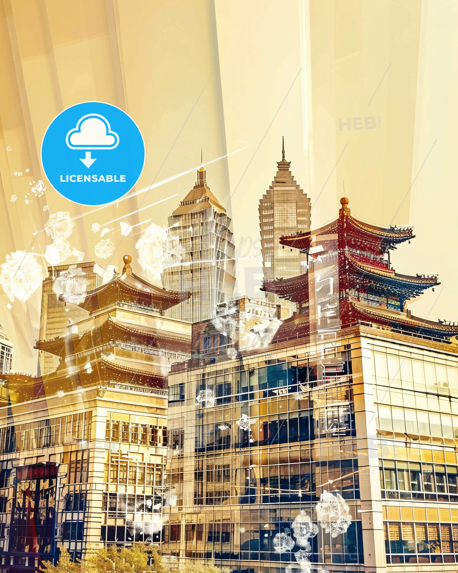 Beijing Skyline Dreamy Double Exposure Poster Art - A city skyline with a couple of tall buildings