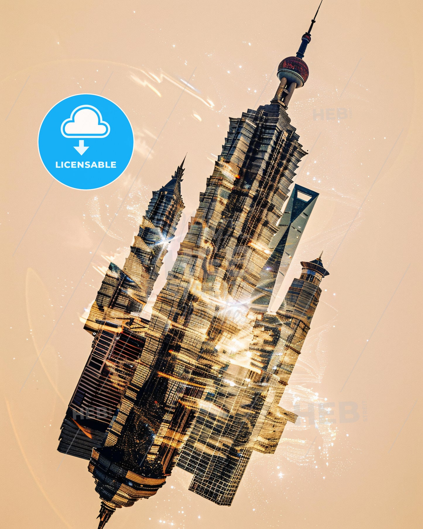 Beijing Skyline Art Composite Poster - A tall building with a ball on top