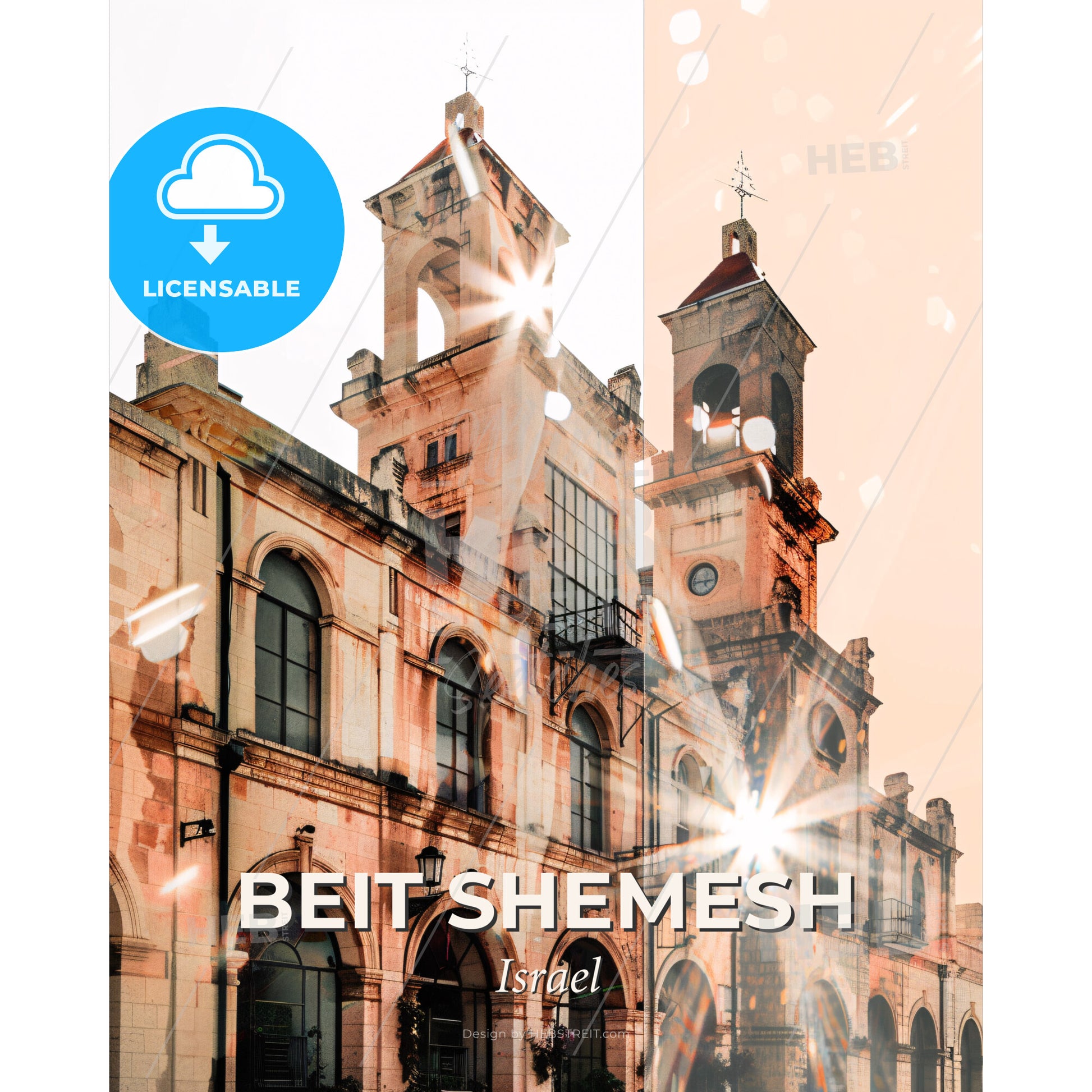 Beit Shemesh Skyline Double Exposure Art - A building with a clock tower - Square format print template
