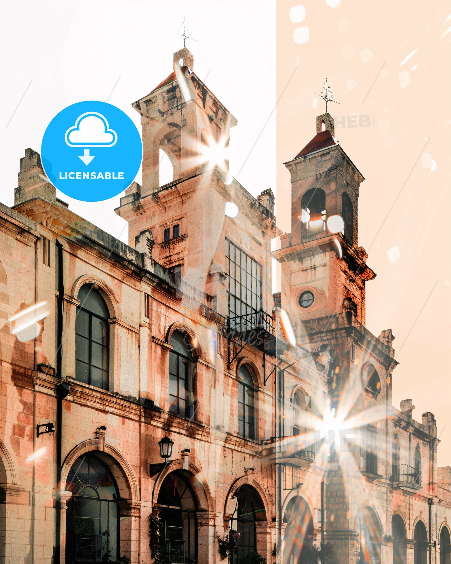 Beit Shemesh Skyline Double Exposure Art - A building with a clock tower