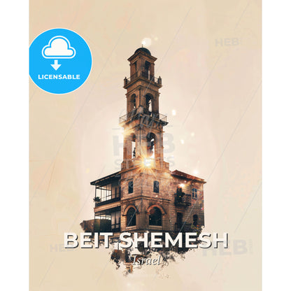 Beit Shemesh Architectural Art Print - A building with a tower - Square format print template