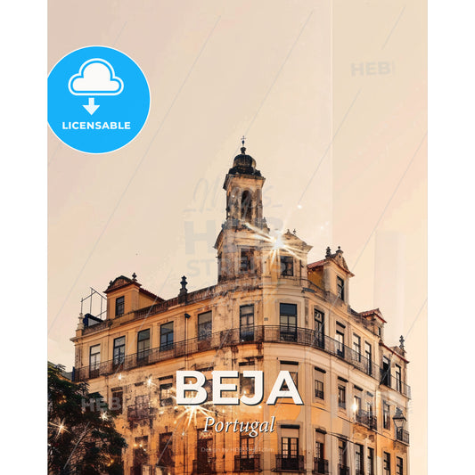 Beja City Skyline Composite Art Print - A building with a tower - Square format print template