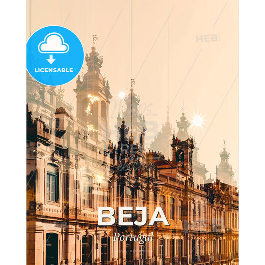 Beja: City Skyline Double Exposure Composite Art - A building with many spires - Square format print template