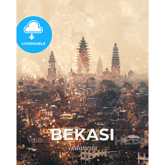 Bekasi Skyline Impressions at Night - A city with many buildings - Square format print template