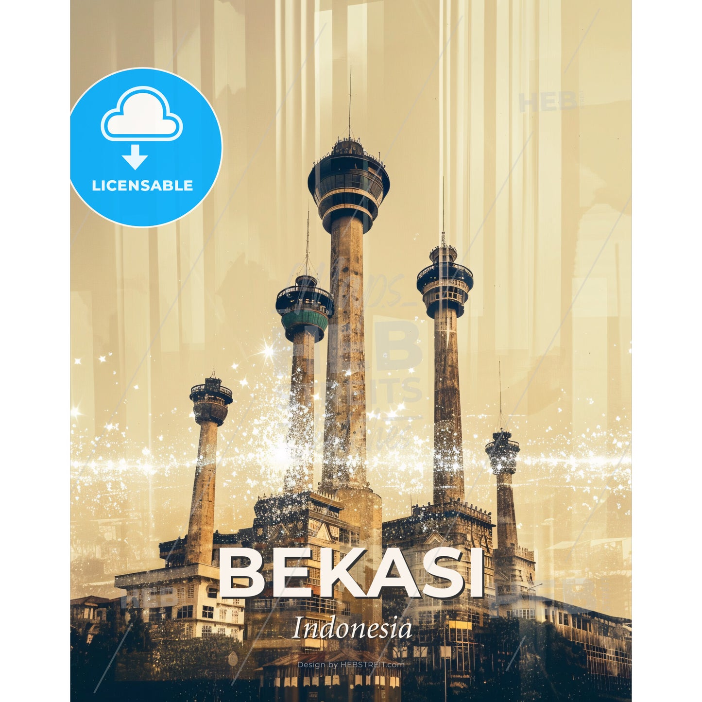 Bekasi, Indonesia: City Lights Symphony - A tall towers with towers and lights - Square format print template