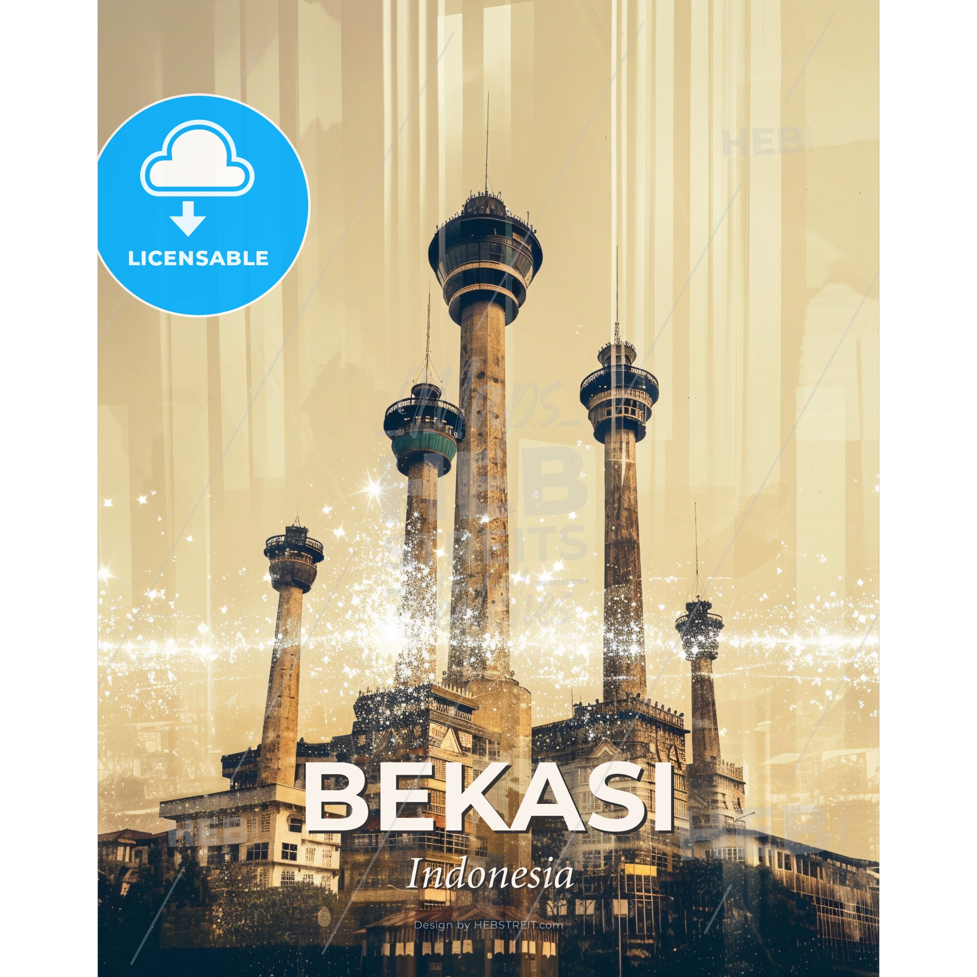 Bekasi, Indonesia: City Lights Symphony - A tall towers with towers and lights - Square format print template