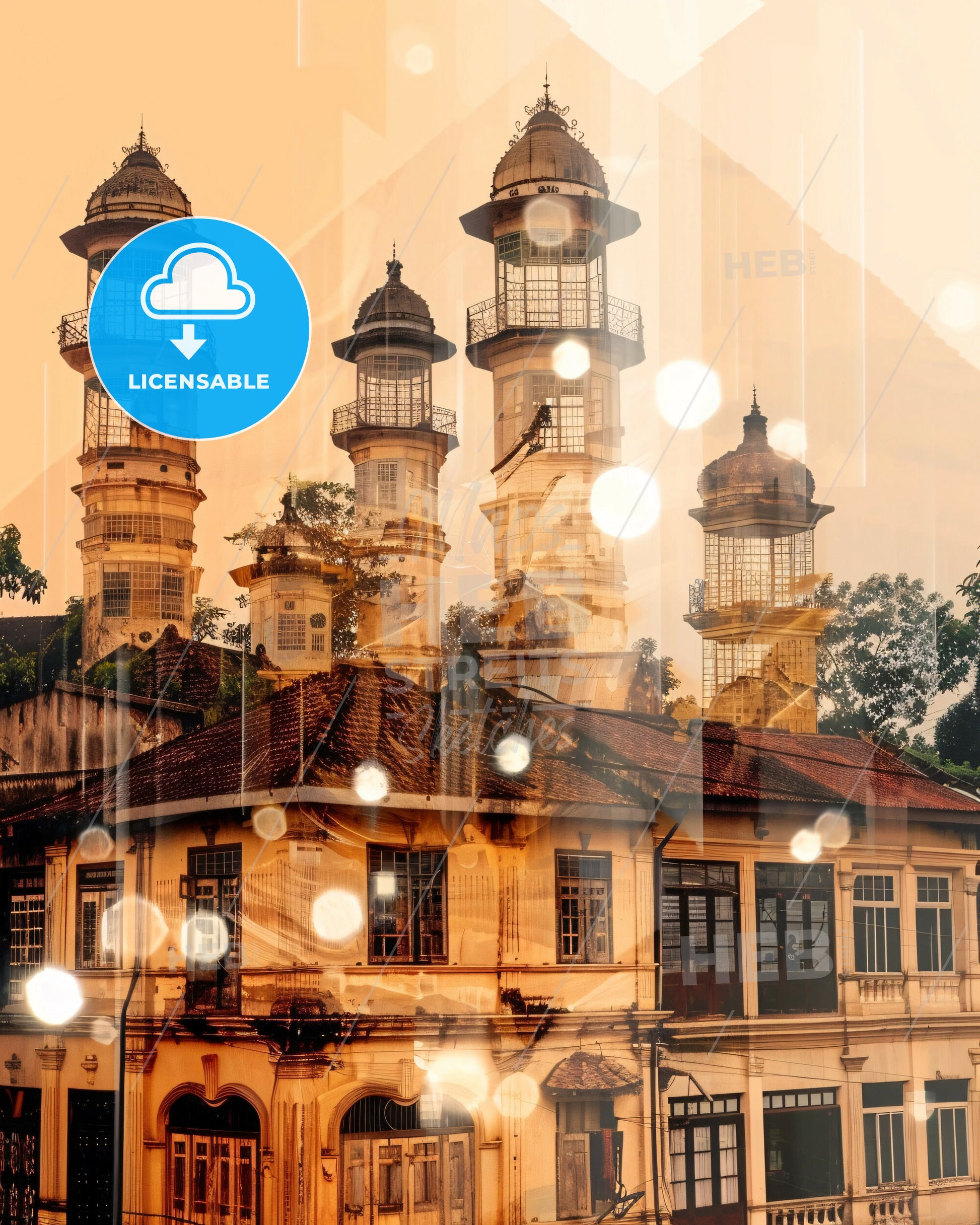 Bekasi Skyline Double Exposure Art Poster - A building with towers and trees