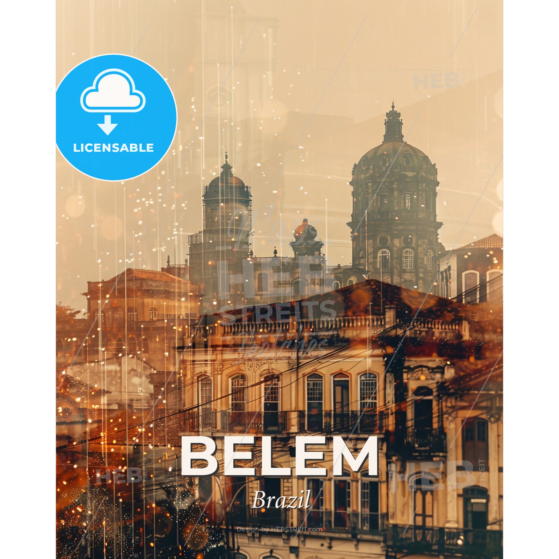 Belem Skyline Double Exposure Art Print - A city with many buildings - Square format print template