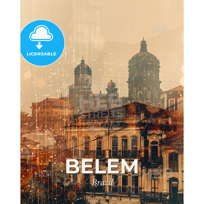 Belem Skyline Double Exposure Art Print - A city with many buildings - Square format print template