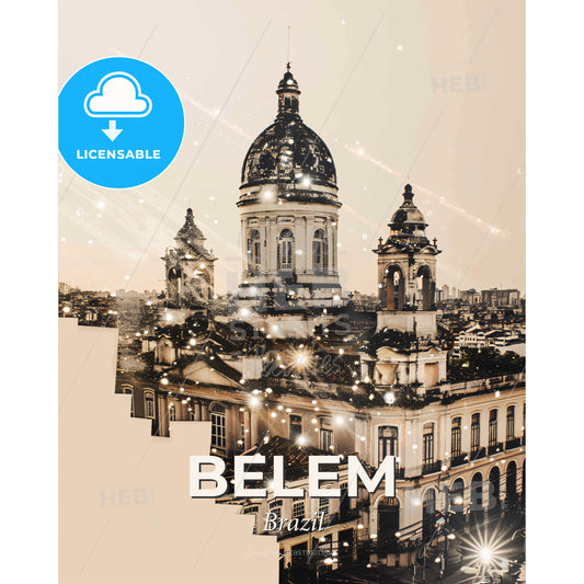 Belem Skyline Composite Art - Local Icons Poster - A building with a dome and a dome on top - Square format print template