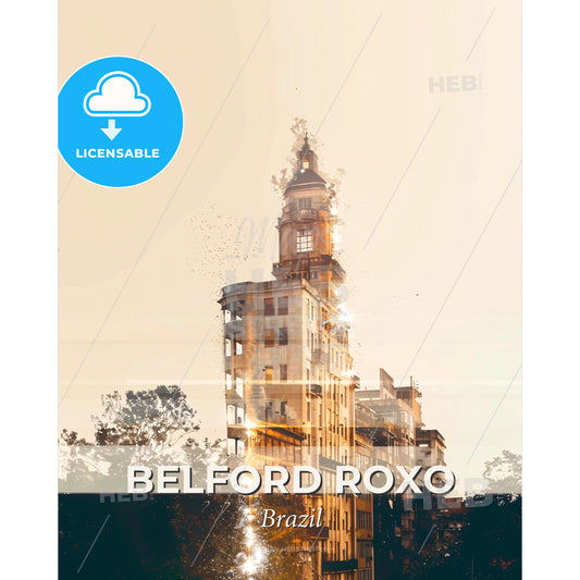 Belford Roxo Skyline City Composite Art - A building with a tower - Square format print template