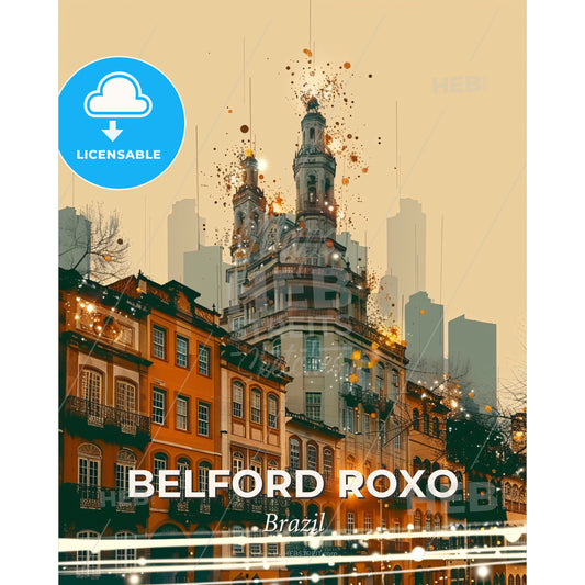Belford Roxo City Skyline Premium Composite Poster Art - A building with a tower and a city skyline - Square format print template