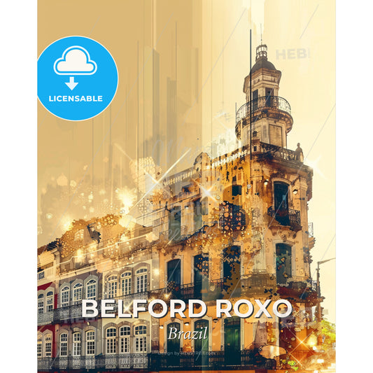 Belford Roxo: Double Exposure Cityscape Luminance - A building with a tower - Square format print template