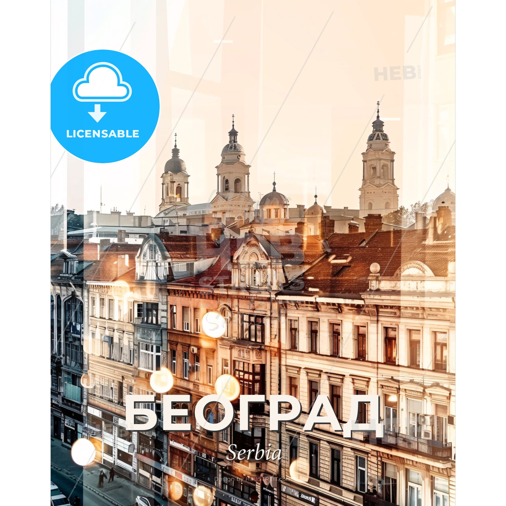 Belgrade City Skyline Serbian Architecture Poster - A group of buildings with a group of lights - Square format print template