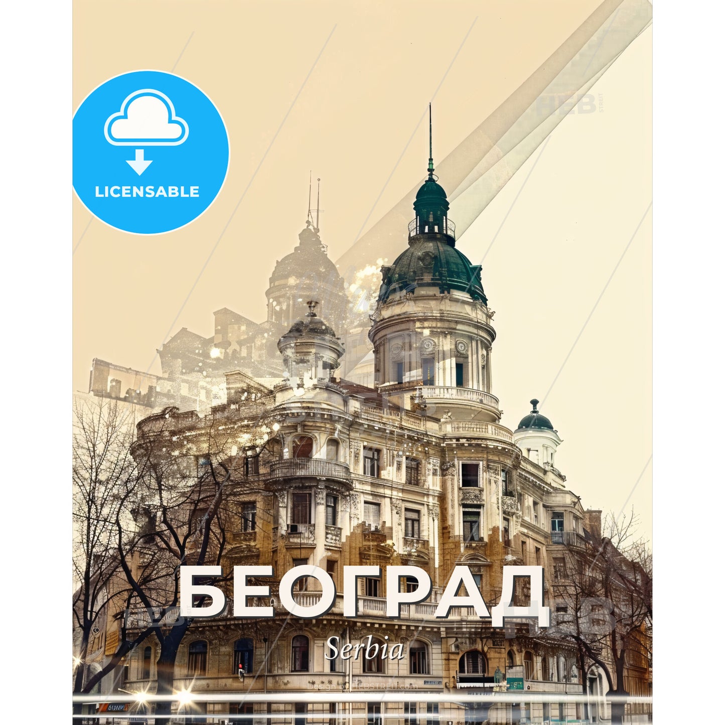 Belgrade Skyline Composite Art Poster - A building with a large dome on top - Square format print template