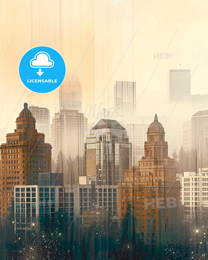 Bellevue City Skyline Abstract Art Poster - A city skyline with many tall buildings