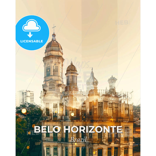 Belo Horizonte Skyline Composite Poster Art - A building with a cross on top - Square format print template