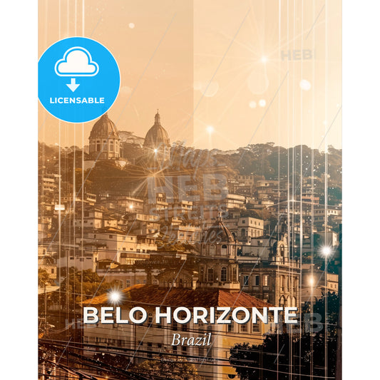 Belo Horizonte Skyline Double Exposure Poster Art - A city with buildings and lights - Square format print template