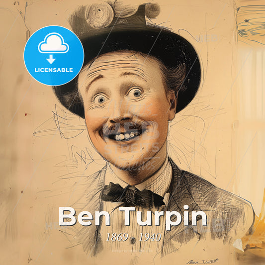 Ben Turpin, 1869 - 1940, American comedian and stuntman - A Drawing Of A Man With A Mustache And A Hat Print Template