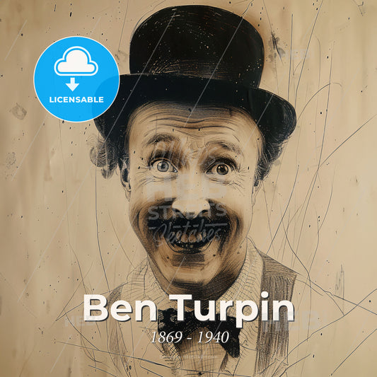 Ben Turpin, 1869 - 1940, American comedian and stuntman - A Man With A Mustache And A Top Hat Print Template