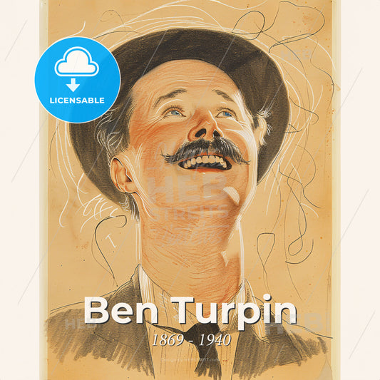 Ben Turpin, 1869 - 1940, American comedian and stuntman - A Drawing Of A Man With A Mustache And A Hat Print Template
