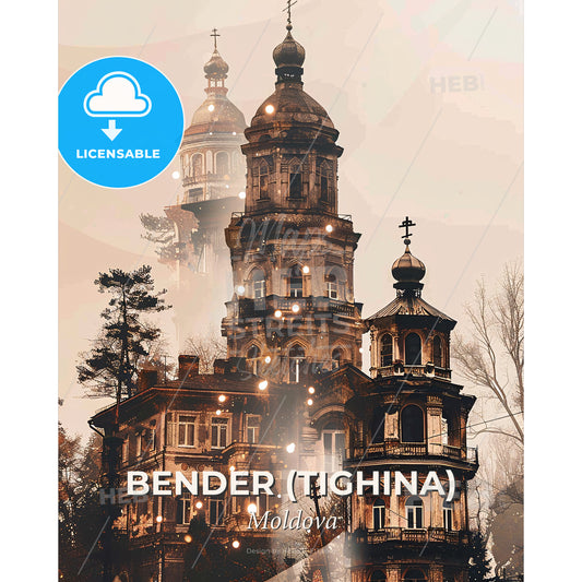 Bender City Skyline Paper Poster Art - A building with a tower - Square format print template