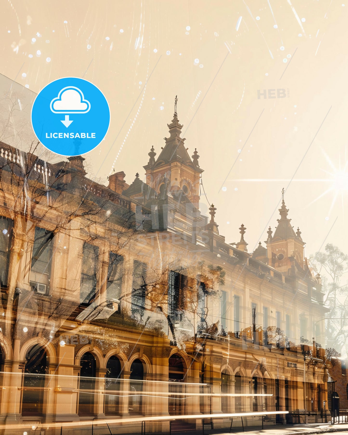 Bendigo Skyline Double Exposure City Art Print Poster - A building with a tower and a tree