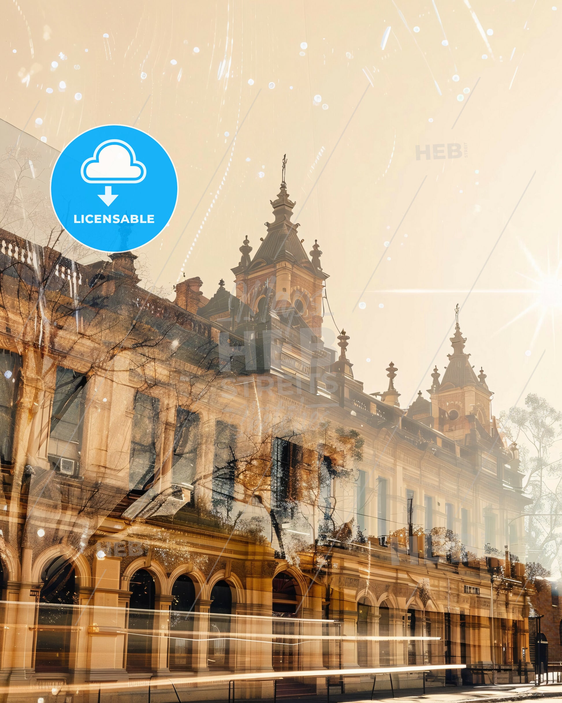 Bendigo Skyline Double Exposure City Art Print Poster - A building with a tower and a tree