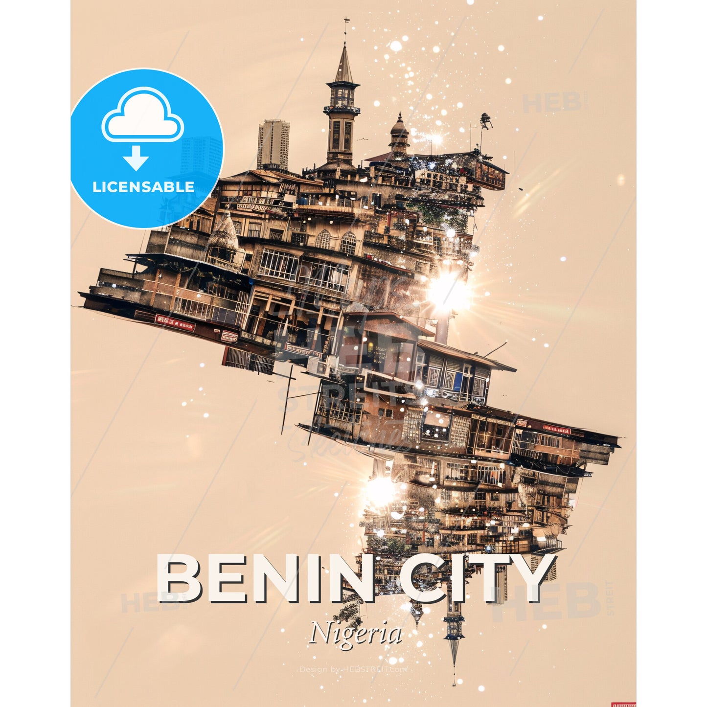 Benin City Double Exposure Skyline Dream Art - A city in the sky - Square format print template