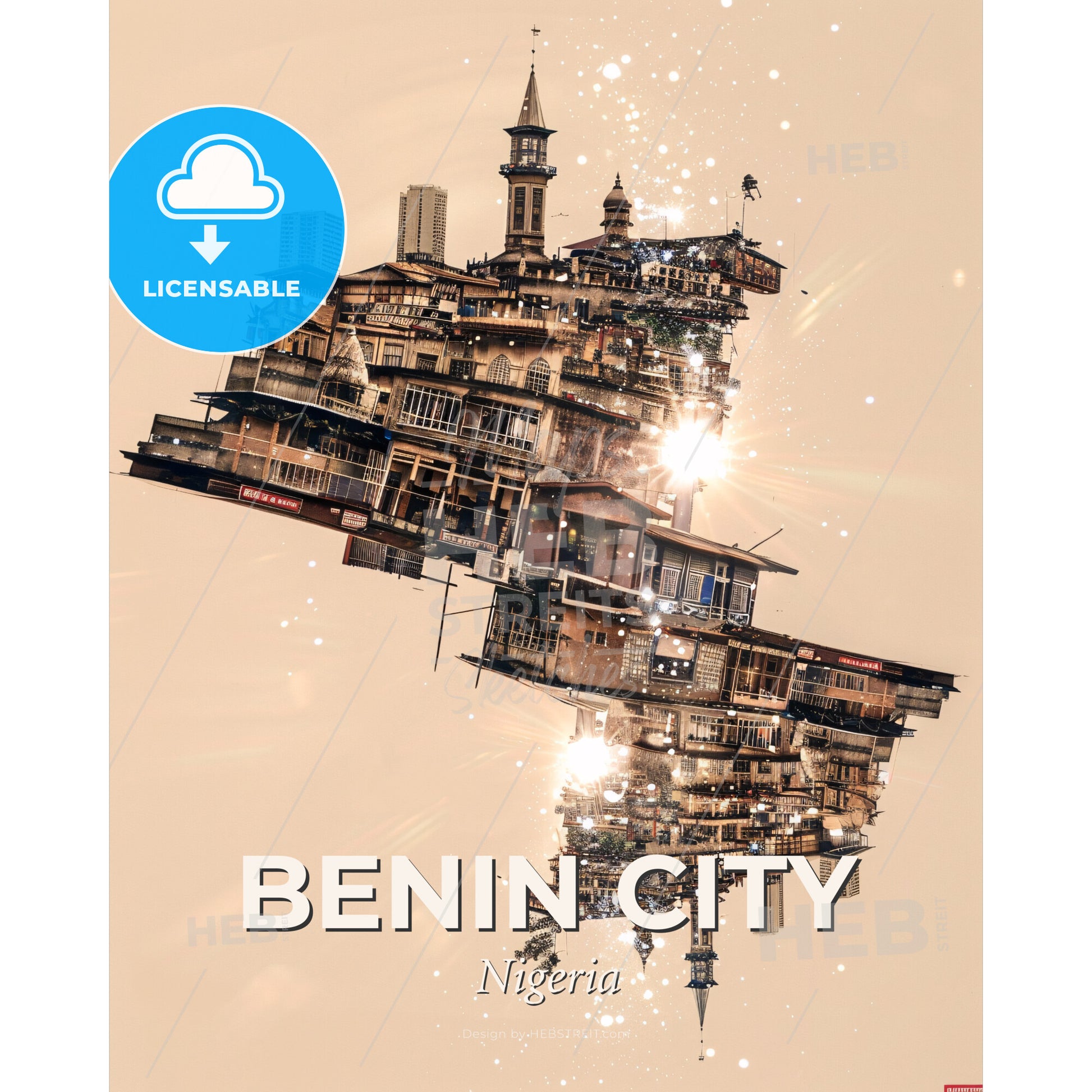 Benin City Double Exposure Skyline Dream Art - A city in the sky - Square format print template
