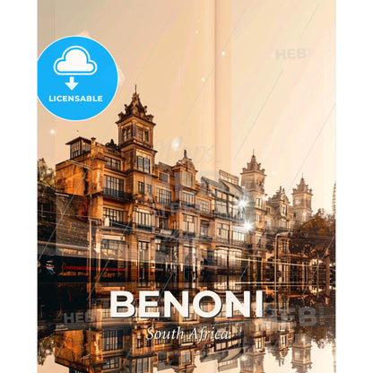 Benoni Skyline Iconic Architecture Contemporary Art Poster - A building with many windows - Square format print template