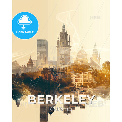 Berkeley City Skyline Double Exposure Composite Art - A city with many buildings and trees - Square format print template
