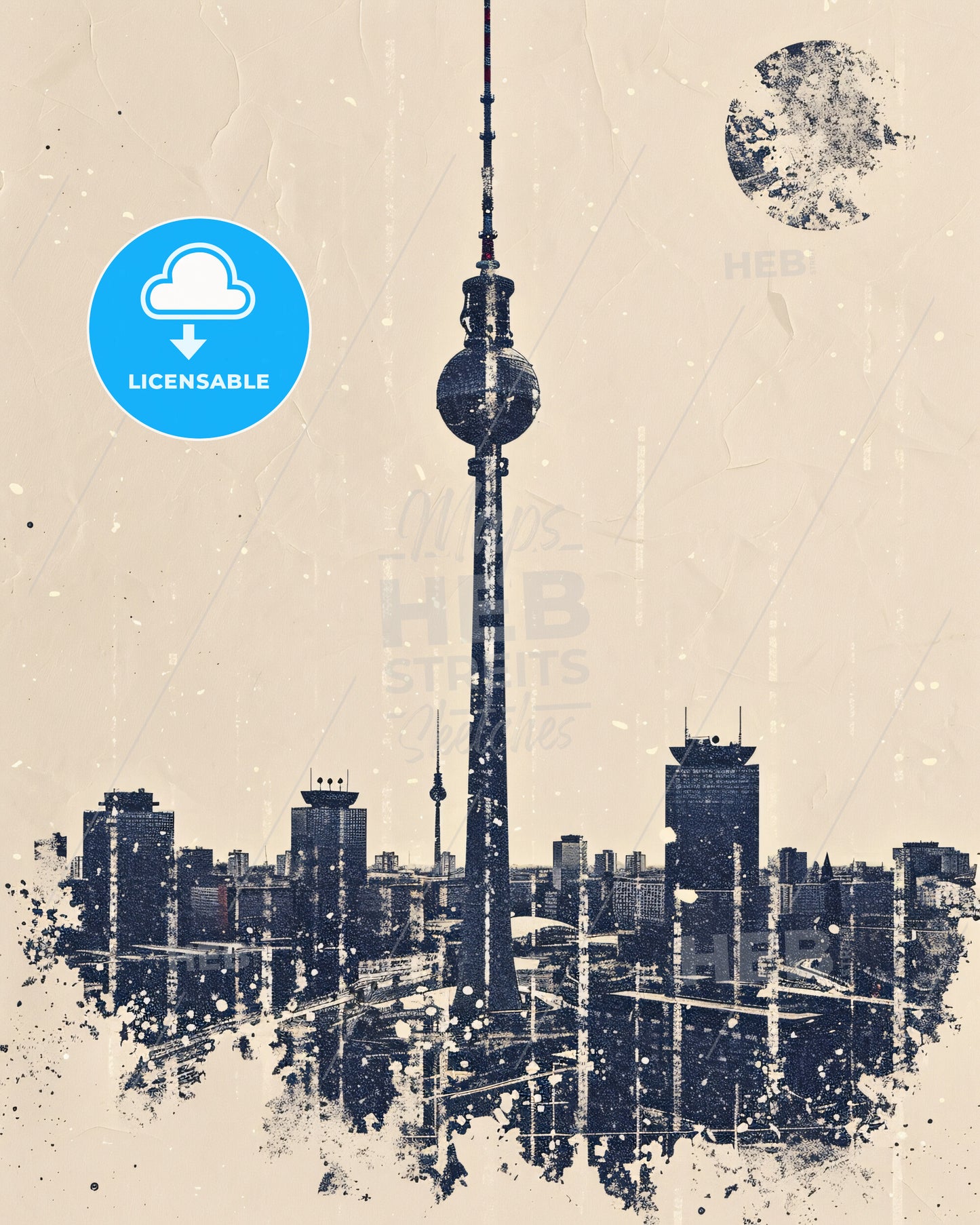 Berlin Cityscape Double Exposure Skyline Poster Art - A tall tower in a city