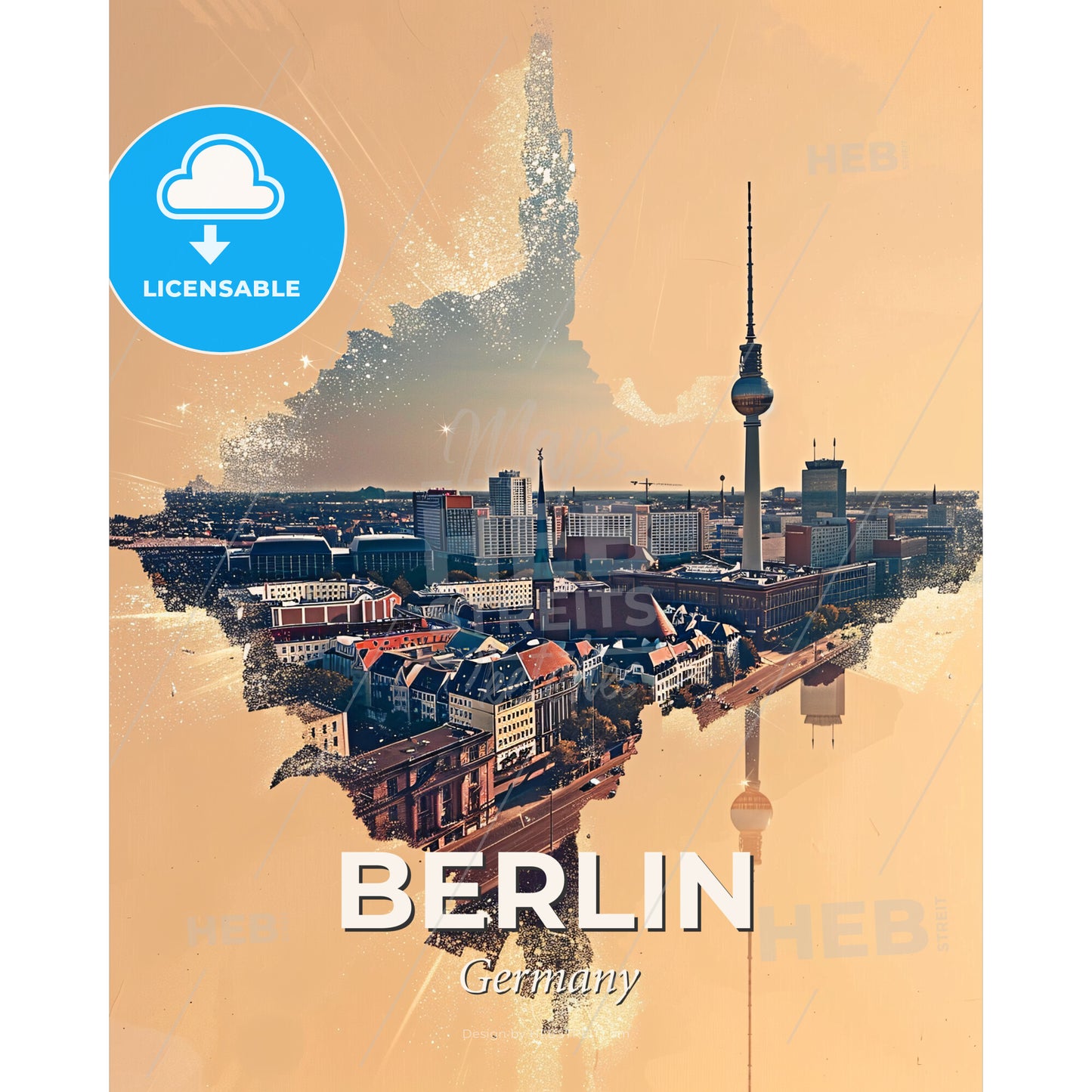 Berlin Skyline Double Exposure Poster Art - A city with a tower - Square format print template