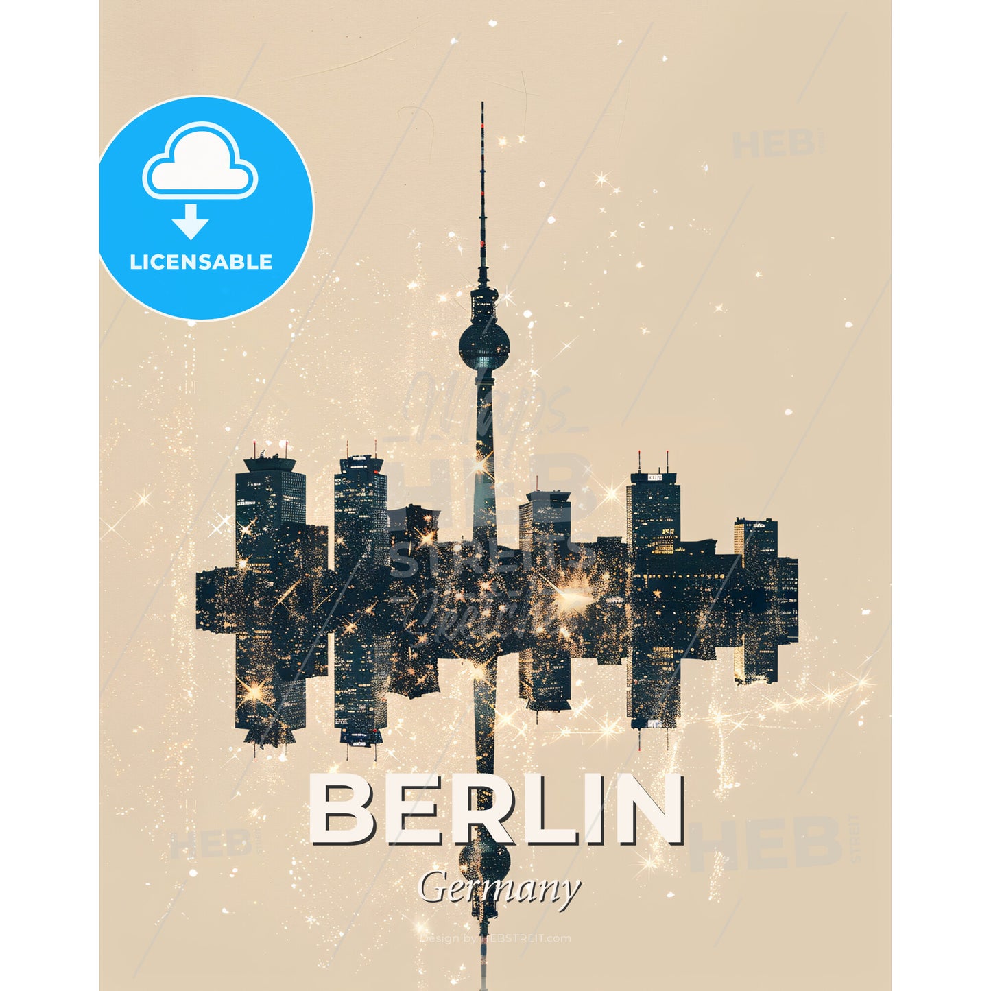 Berlin: Silhouette Skyline With Glittering Sparkles - A city skyline with fireworks - Square format print template