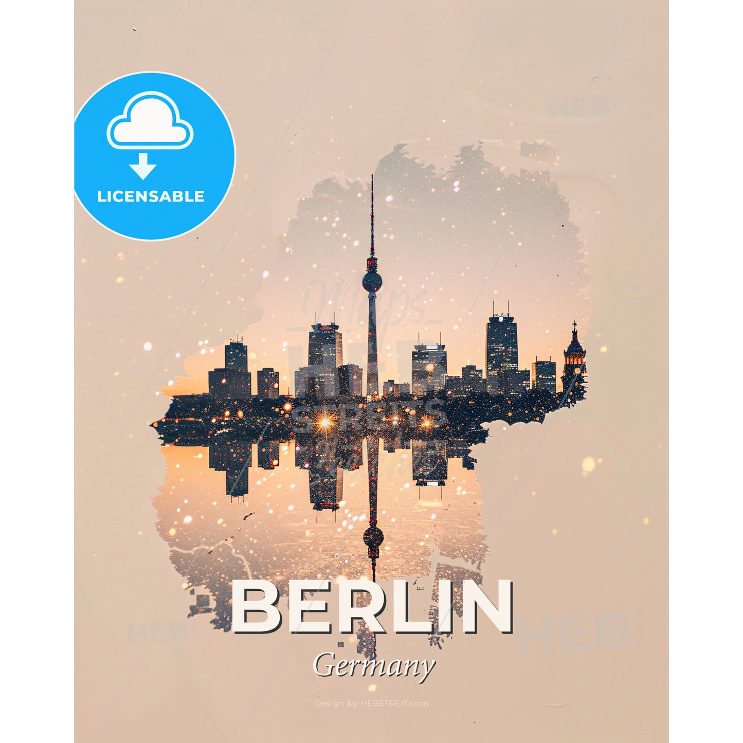 Berlin Double-Exposure Sparkle Skyline Print - A city skyline with a reflection of a tower - Square format print template