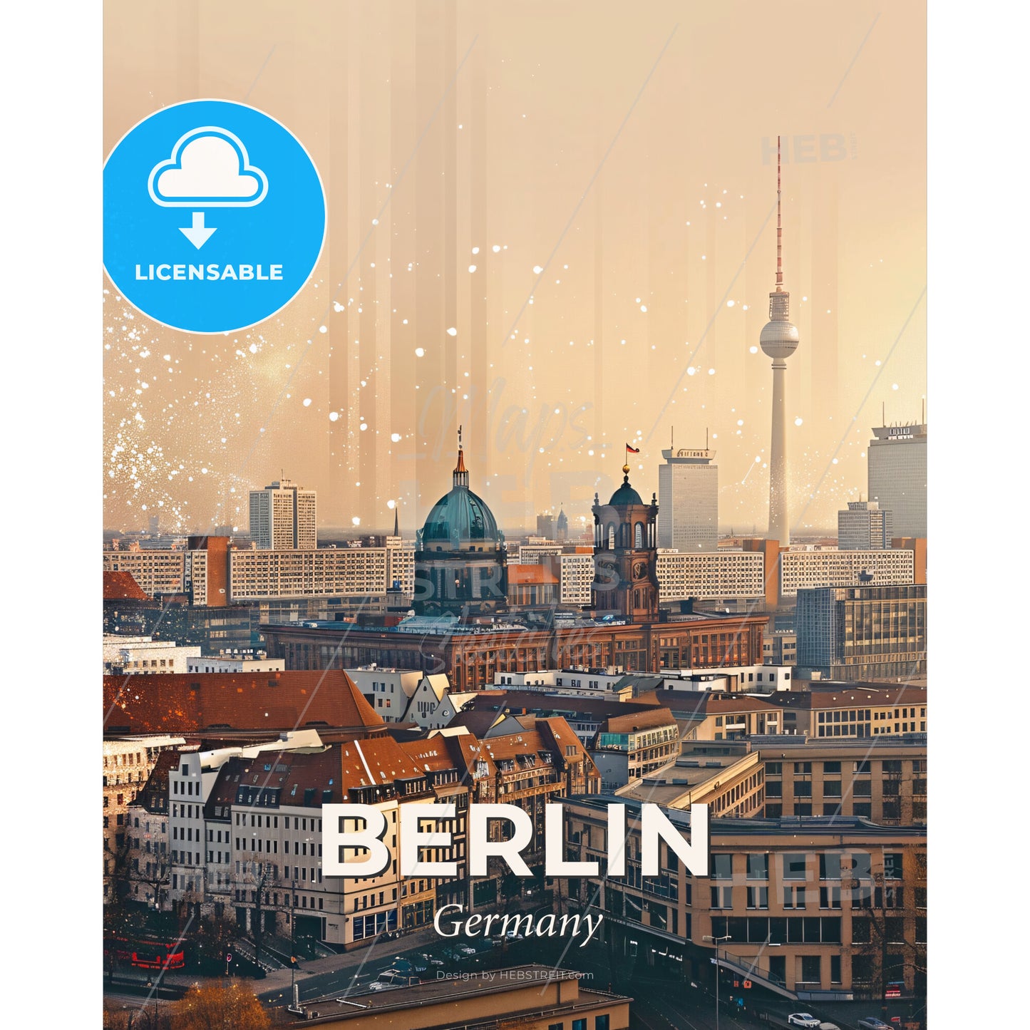 Berlin City Skyline Double Exposure Poster Art - A city with many buildings and a tower - Square format print template