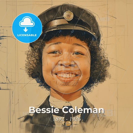 Bessie Coleman, 1892 - 1926, American aviator - A Drawing Of A Woman Wearing A Hat Print Template