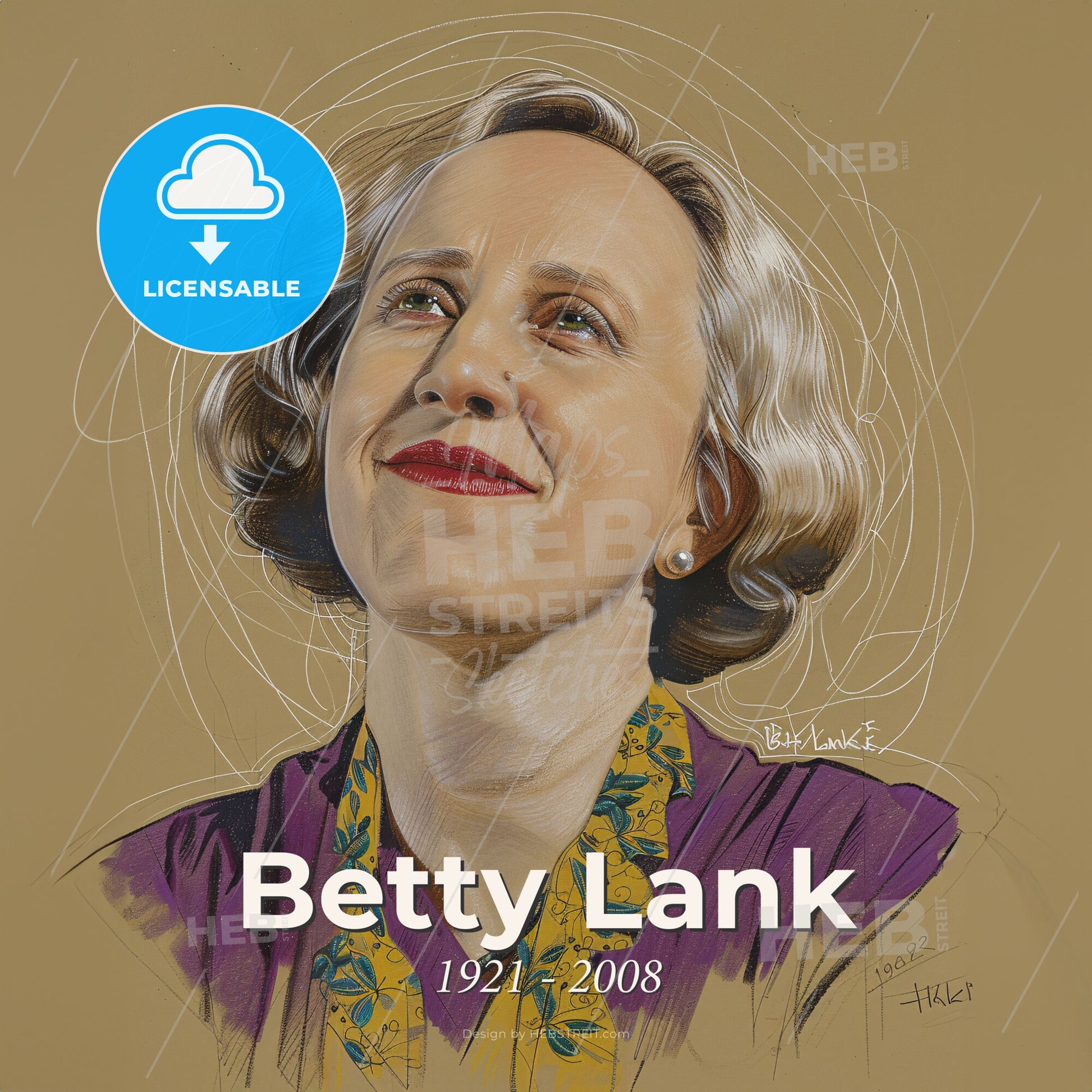 Betty Lank, 1921 - 2008, American anesthesiologist - A Woman With Short Blonde Hair And A Yellow And Purple Shirt Print Template