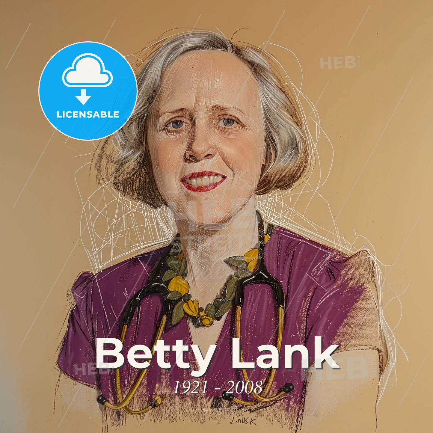 Betty Lank, 1921 - 2008, American anesthesiologist - A Woman With A Stethoscope Around Her Neck Print Template