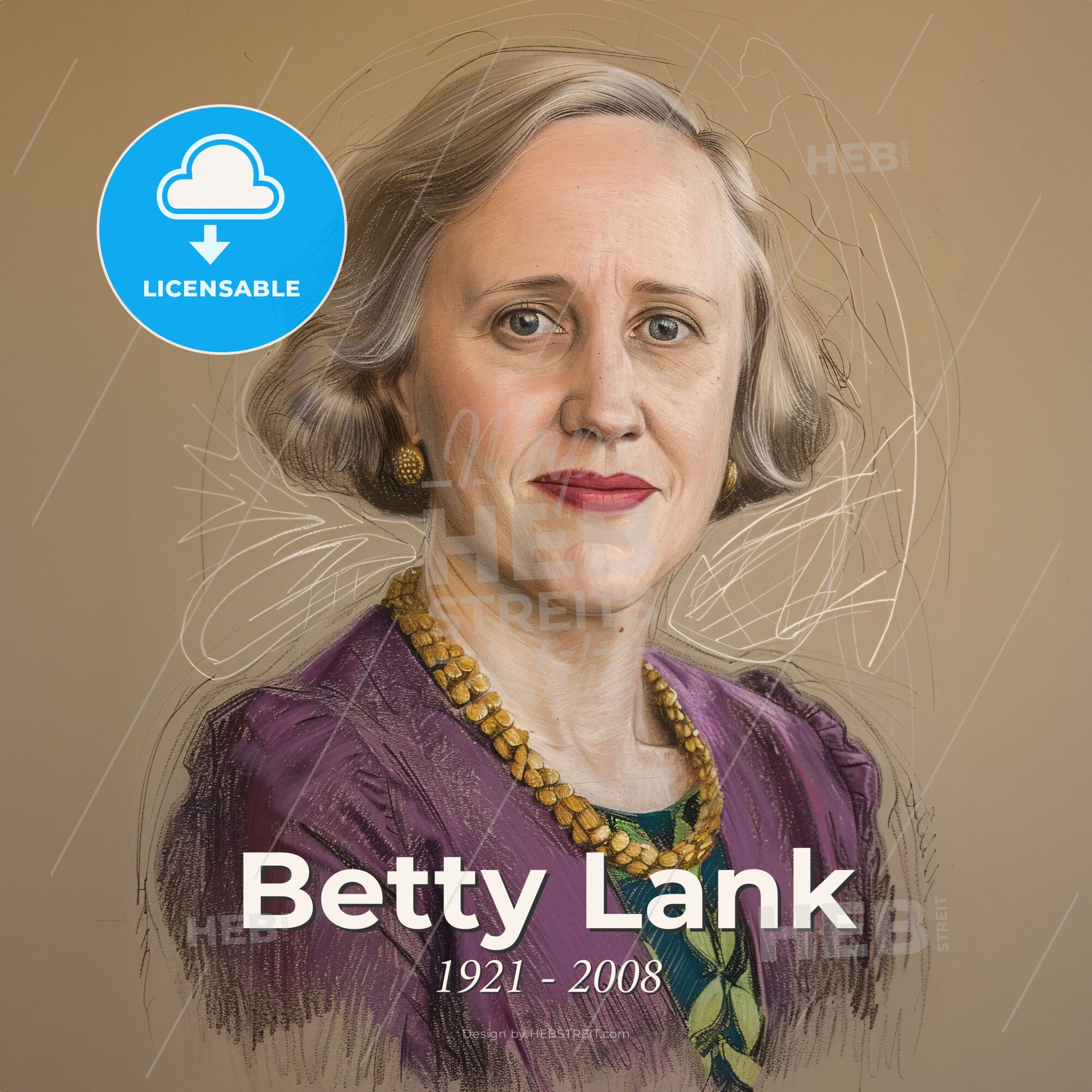 Betty Lank, 1921 - 2008, American anesthesiologist - A Woman With A Purple Dress And Gold Necklace Print Template