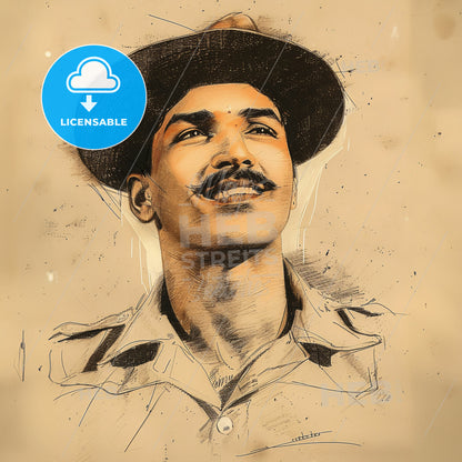 Bhagat Singh, 1907 - 1931, Indian revolutionary - A Man With A Mustache Wearing A Hat