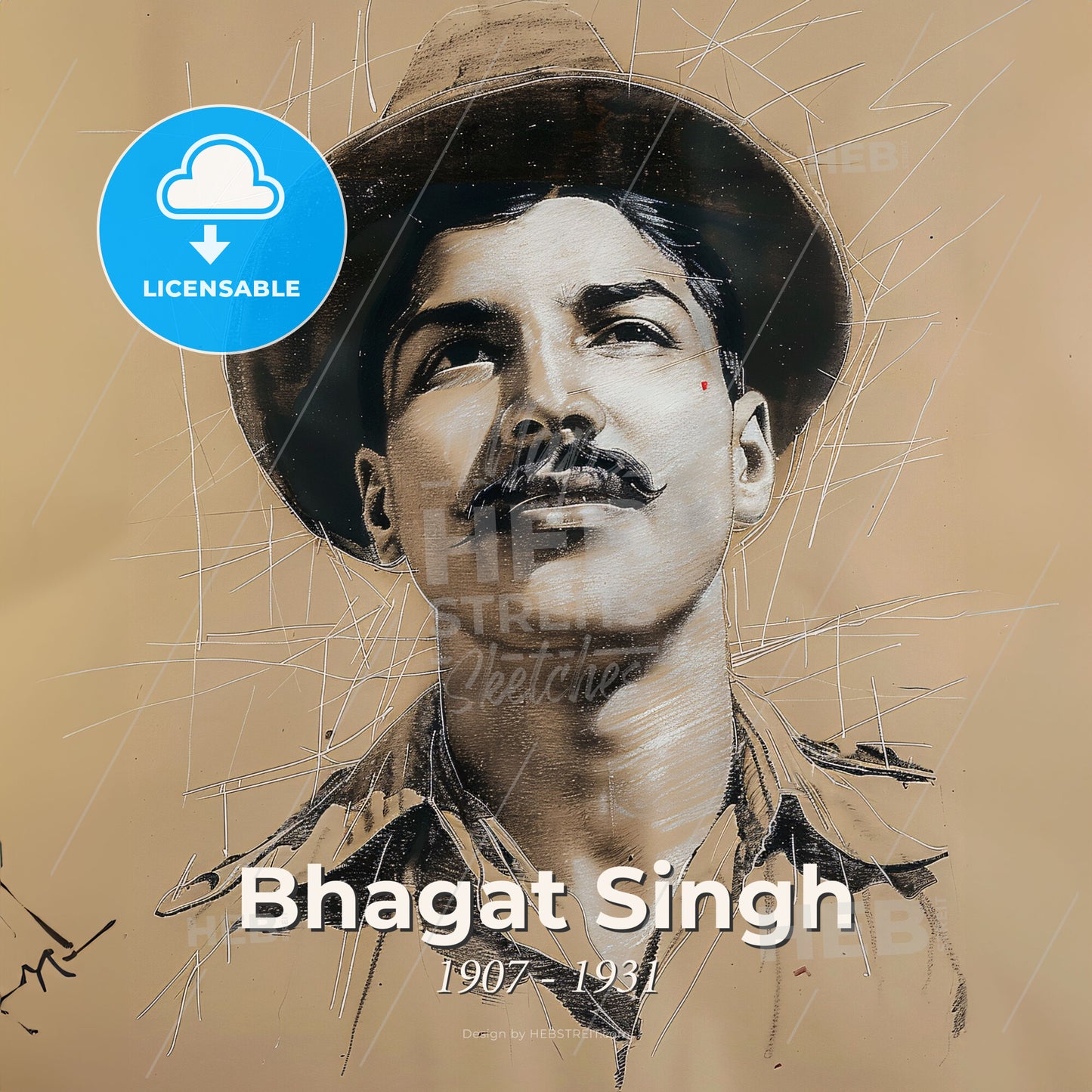 Bhagat Singh, 1907 - 1931, Indian revolutionary - A Man With A Mustache Wearing A Hat Print Template