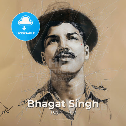 Bhagat Singh, 1907 - 1931, Indian revolutionary - A Man With A Mustache Wearing A Hat Print Template