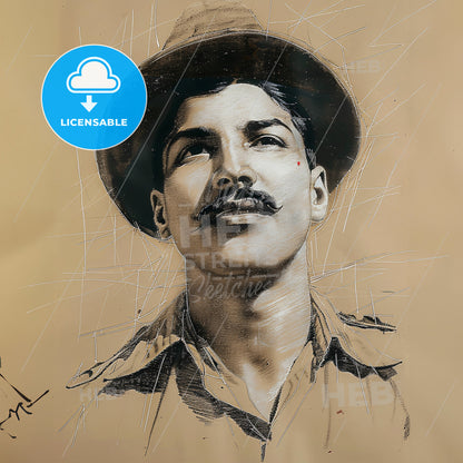 Bhagat Singh, 1907 - 1931, Indian revolutionary - A Man With A Mustache Wearing A Hat