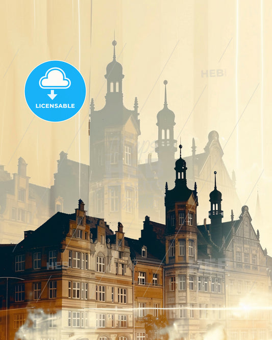 Bielefeld Skyline Silhouette Poster Art - A building with towers and spires