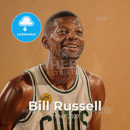 Bill Russell, 1934 - 2022, American basketball player - A Man In A Basketball Jersey Print Template