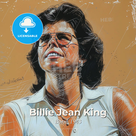 Billie Jean King, Born: 1943, American tennis player - A Woman Wearing Glasses And A White Shirt Print Template